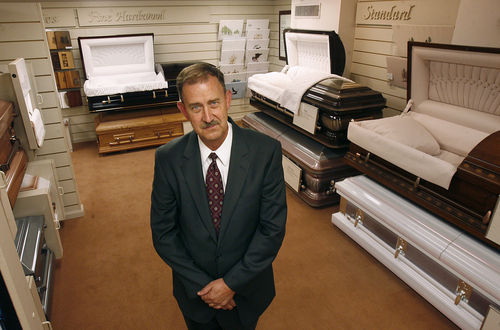Scott Sommerdorf   |  The Salt Lake Tribune
Funeral director Roger Wilcox in the showroom at Jenkins-Soffe Funeral Chapels and Cremation Center, Thursday, September 12, 2013.
