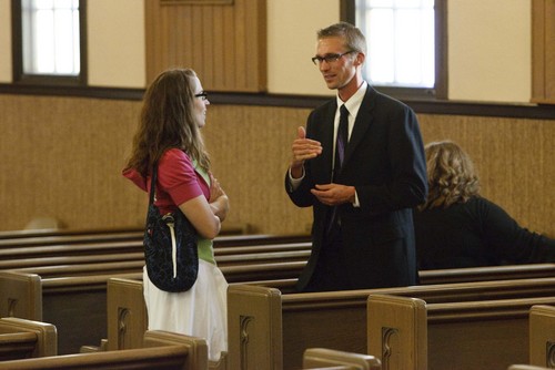 Leah Hogsten | The Salt Lake Tribune
Members of the the Parley's Seventh Ward mingle as they file out of church after sacrament meeting, Sunday, Sept. 22, 2013. The ward is for LDS singles only, ages 31-45, and has some 429 women and 264 men.