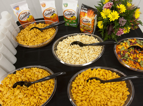 Steve Griffin  |  The Salt Lake Tribune

Several kinds of Goldfish crackers are on display at the Pepperidge Farm facility in Richmond, Utah, during the company's ribbon cutting ceremony for the $45 million expansion that has added 94,000 square feet and improved facilities at the 225,000-square-foot site Monday, October 7, 2013.