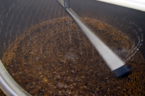 Chris Detrick  |  The Salt Lake Tribune
Sparging the mash with hot water for a batch of imperial coffee stout Monday August 30, 2010.