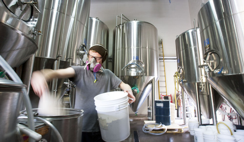 Steve Griffin  |  The Salt Lake Tribune
Epic Brewery cellarman, Jeff Bunk, loads a beer filter at the Salt Lake City, Utah brewery on Wednesday.