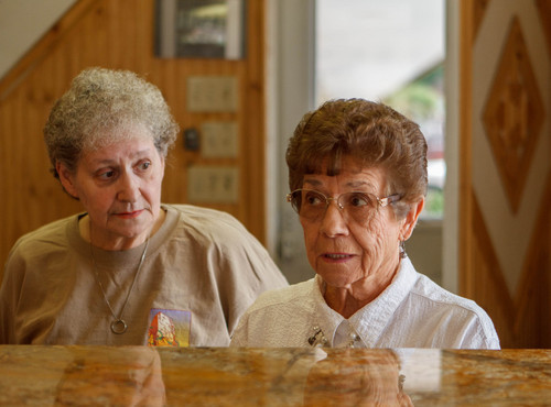 Trent Nelson  |  The Salt Lake Tribune
Sharon Felton and Alma Young at the Zion Park Motel, where they have seen 44 cancelations since the shutdown of Zion National Park, which remains closed due to the government shutdown, Wednesday, October 9, 2013. Both women have lived in the area for decades.