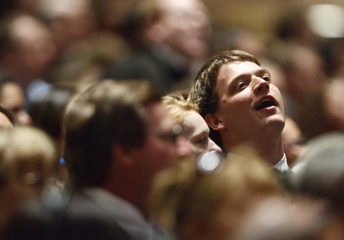Leah Hogsten | The Salt Lake Tribune
Members sing during the LDS Church's 183rd Semiannual General Conference, Sunday, October 6, 2013.