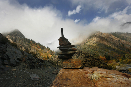 Scott Sommerdorf   |  The Salt Lake Tribune
A cairn left behind by some intrepid climber or explorer at Storm Mountain, Sunday, October 12, 2013.