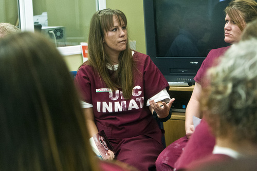 Chris Detrick  |  The Salt Lake Tribune

Courtney Boren participates during a Getting Out by Going In (GOGI) class in the Timpanogos women's facility at Utah State Prison Tuesday August 6, 2013. GOGI is a non-profit organization that helps at-risk and incarcerated individuals make better choices by changing unhealthy patterns of thought and behavior.