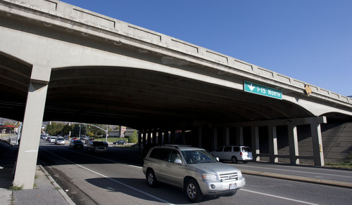 Steve Griffin  |  The Salt Lake Tribune

A third of Utah bridges soon will be older than 50 years old. Here cars pass under the I-15 bridge at 500 South in Bountiful Friday, October 11, 2013, which is one that will be replaced next year.