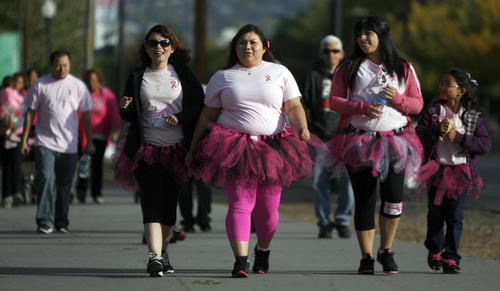 Keith Johnson | The Salt Lake Tribune
 
(l to r) Lesley Orellana, Nadia Vargas, Diana Sarmiento and Lyla Rosas, 8, participate in the Making Strides Against Breast Cancer walk at Liberty Park in Salt Lake City, October 12, 2013.