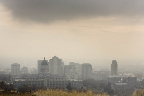 Paul Fraughton | Tribune file photo
 Salt Lake City's downtown area is shrouded in an inversion leading to a red air quality day.in the winter of 2011.