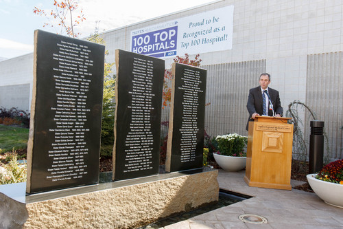 Trent Nelson  |  The Salt Lake Tribune
Mark Adams, CEO of the Ogden Regional Medical Center speaks after a monument honoring the Sisters of St. Benedict and their legacy was unveiled at the center in Ogden, Thursday October 17, 2013.