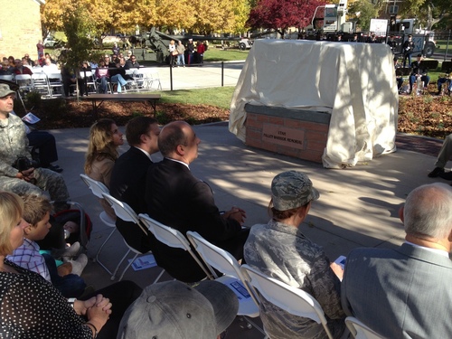 Francisco Kjolseth  |  The Salt Lake Tribune

The Utah Fallen Warrior Memorial was dedicated Monday at Fort Douglas in Salt Lake City. A big chunk of foundation from the World Trade Center, which is the key featured in the memorial, has been on a statewide tour for several weeks.