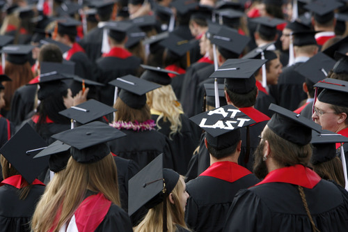 Francisco Kjolseth  |  Tribune file photo
University of Utah students marked commencement ceremonies at the Huntsman Center. State higher education leaders are looking for ways to improve gradation rates.