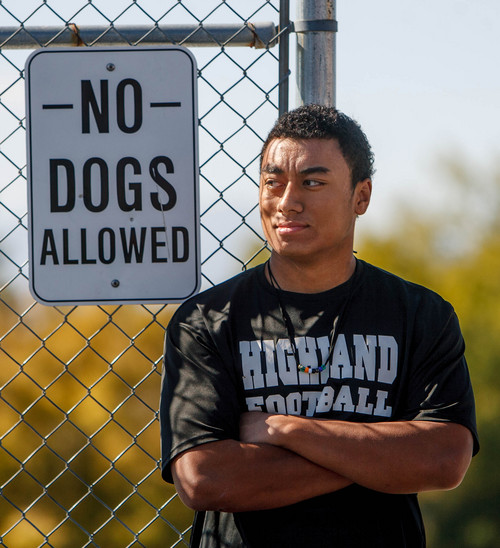 Trent Nelson  |  The Salt Lake Tribune
Highland defensive lineman Pita Tonga, at Highland High School in Salt Lake City, Friday October 18, 2013.