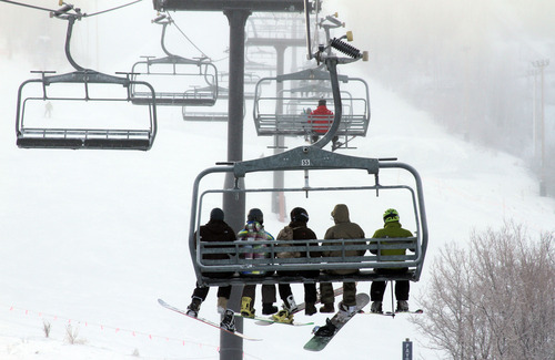 Francisco Kjolseth  |  Tribune file photo
Skiers and snowboarders ride the Payday lift at Park City Mountain Resort in 2012. Powdr Corp., which operates and owns nine resorts in the US, including Park City Mountain Resort, has received a 2013 Green Power Leadership Award from the EPA.