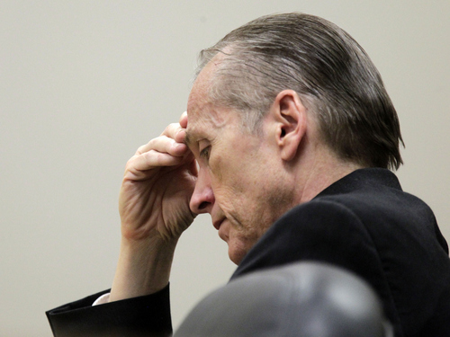 Al Hartmann  |  The Salt Lake Tribune
Martin MacNeill bows his head and listens to his daughter Rachel MacNeill's emotional testimony during his murder trial in 4th District Court in Provo, Utah, October 24, 2013.