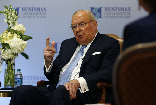 Scott Sommerdorf   |  The Salt Lake Tribune
Mr. Jon M. Huntsman Sr. announced a new donation and initiative to expand the Huntsman Cancer Institute, at the Grand America Hotel, Friday, November 1, 2013.