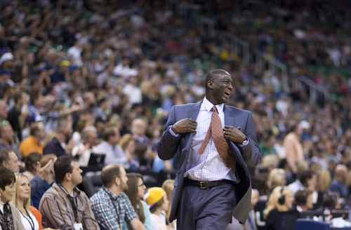 Lennie Mahler  |  The Salt Lake Tribune
Utah Jazz coach Tyrone Corbin reacts to a foul call in the first half of a game against the Houston Rockets on Saturday, Nov. 2, 2013, at EnergySolutions Arena in Salt Lake City.