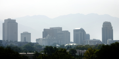 Kim Raff | The Salt Lake Tribune
A view of Salt Lake City from the north on a poor air quality day during a summer inversion on August 16, 2012.