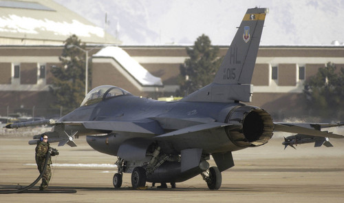 Tribune file photo
An F-16 fighter plane from the 388th fighter wing gets refueled at Hill Air Force Base. Night training flights will be held until Nov. 21, which could cause some noise for residents near Hill Air Force Base.