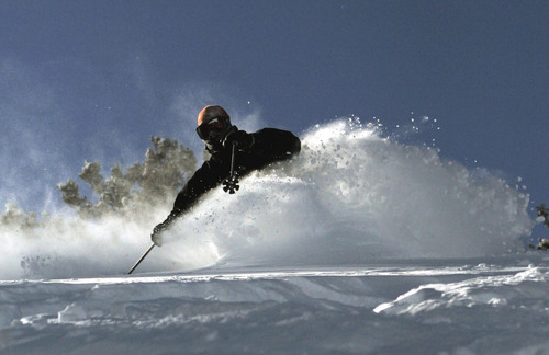 Jim Urquhart  |  Tribune file photo
A skier hits powder at Solitude Mountain Resort. Utahís ski resort season will open Friday when Solitude cranks up three lifts, kicking the 2013-14 season off a little earlier than planned.