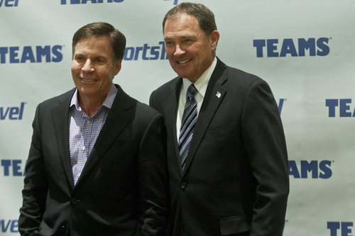 Chris Detrick  |  The Salt Lake Tribune
Bob Costas and Utah Governor Gary R. Herbert pose for pictures during the TEAMS Conference & Expo at the Salt Palace Convention Center Tuesday November 5, 2013.