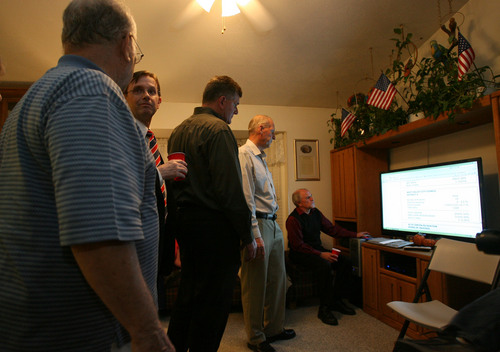 Steve Griffin  |  The Salt Lake Tribune


West Valley City mayor candidate Ron Bigelow, second from right, watches election results trickle in as family and friends joined him in his West Valley City, Utah home Tuesday, November 5, 2013.