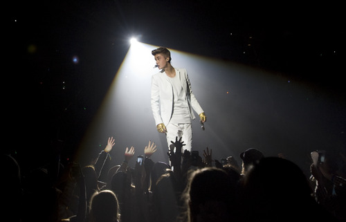 Kim Raff  |  The Salt Lake Tribune
Justin Bieber performs to a sold-out crowd at EnergySolutions Arena in Salt Lake City on January 5, 2013.