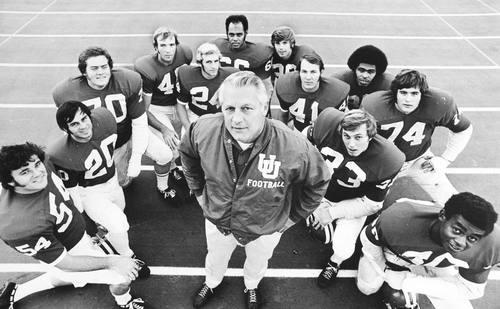 Salt Lake Tribune archive

University of Utah ead football coach Bill Meek with players in 1972. Meek was head football coach (1968-1973).