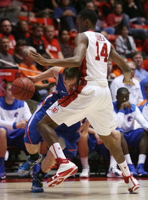Steve Griffin | The Salt Lake Tribune


Boise State's Anthony Drmic tries to drive around Utah's Dakari Tucker during second-half action at the Huntsman Center  in Salt Lake City on Wednesday, Dec. 5, 2012.