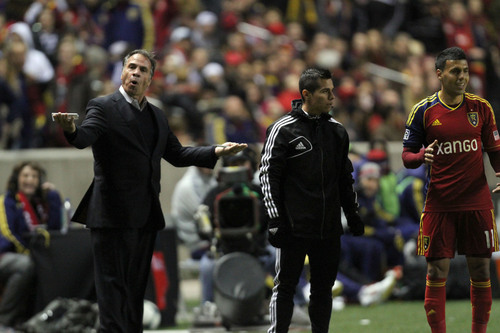 Francisco Kjolseth  |  The Salt Lake Tribune
LA Galaxy coach Bruce Arena gets warned for interruption as RSL takes on the LA Galaxy in the second game of the  Western Conference semifinal at Rio Tinto Stadium in Sandy UT, on Thursday, Nov. 7, 2013.