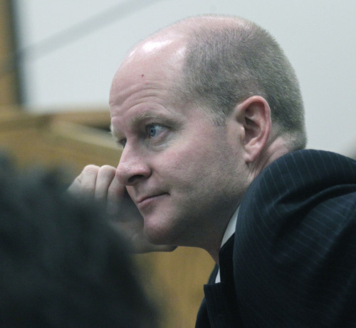 Al Hartmann  |  The Salt Lake Tribune
Utah County Prosecuter Chad Grunader rested the prosecution of Martin MacNeill's murder trial in 4th District Court in Provo Utah Thursday November 7,  2013.