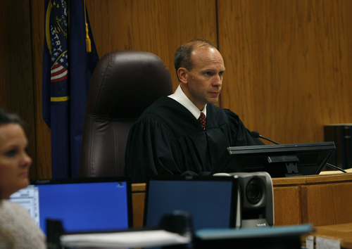 Scott Sommerdorf   |  The Salt Lake Tribune
Judge Derek Pullan addresses the court before the jury was brought in to give their verdict. Martin MacNeill was found guilty of murder and obstruction of justice early Saturday morning, November 9, 2013.