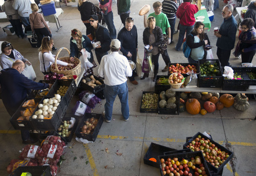 Lennie Mahler  |  The Salt Lake Tribune
Patrons browse the Parker Farms Produce booth at the Winter Farmers Market on Saturday, Nov. 9, 2013. The market runs from 10 a.m. to 2 p.m. every other Saturday at the Rio Grande Depot in downtown Salt Lake City.