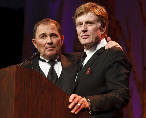 Leah Hogsten  |  The Salt Lake Tribune
l-r Governor Gary Herbert introduces Robert Redford. For all his contributions to the state of Utah, Robert Redford was recognized and honored by Governor Gary Herbert at a gala in his honor, "The Governor's Salute to Robert Redford: A Utah Tribute to an American Icon" at the Grand America Hotel, Saturday, November 9, 2013. Redford is an actor, director, producer, philanthropist, businessman, environmentalist, and founder of the Sundance Resort, the Sundance catalog, and the Sundance Institute which hosts the Sundance Film Festival.