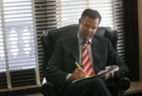 Scott Sommerdorf  |  The Salt Lake Tribune
Utah Attorney General John Swallow, shown in his office on the day the U.S. Department of Justice announced it would not prosecute him, says he the House probe has turned into a "political investigation."