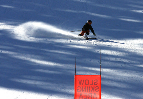 Scott Sommerdorf   |  The Salt Lake Tribune
A skiers darts through the shadows on a sunny Sunday on Solitude's Little Dollie run, Sunday, November 10, 2013.