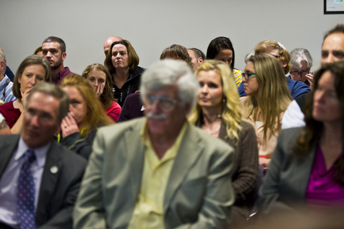 Chris Detrick  |  The Salt Lake Tribune
Crowds of people listen as Josh Stanley, Founder of Realm of Caring in Colorado Springs, speaks to the Utah Controlled Substance Advisory Committee during a hearing at the Heber M. Wells Building in Salt Lake City Tuesday November 12, 2013.