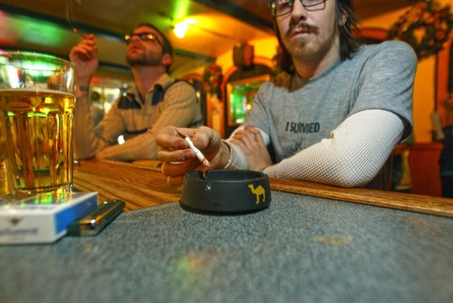 Sitting at the bar of Murphy's  at 160 So. Main Street in Salt Lake,  Finley Armstrong (right) and Steve Fugitt  smoke what could be one of of their last cigarettes  smoked  in a bar on  Friday, December 26, 2008.  A new law goes into effect on the first of January banning smoking in bars.Paul Fraughton / Salt Lake Tribune