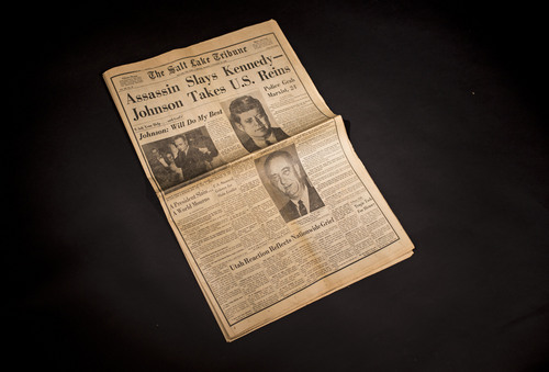 Lennie Mahler  |  The Salt Lake Tribune
Original issues of The Salt Lake Tribune following the assassination of President John F. Kennedy on Friday, November 22, 1963. Photographed in the Tribune studio Thursday, Nov. 21, 2013.