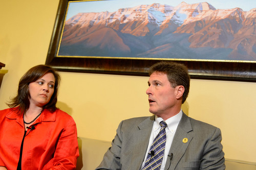 Trent Nelson  |  The Salt Lake Tribune
Utah Speaker Becky Lockhart and Rep. James Dunnigan speak about Attorney General John Swallow's resignation, Thursday November 21, 2013 in Salt Lake City.
