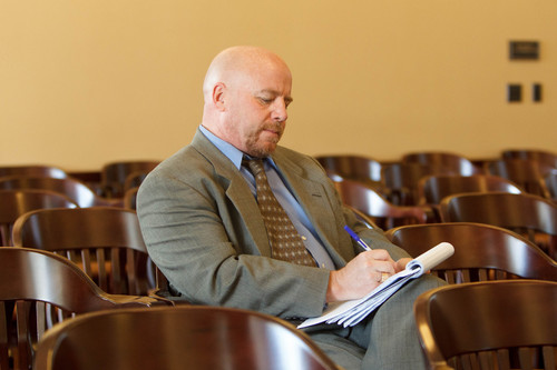Trent Nelson  |  The Salt Lake Tribune

Attorney General spokesman Paul Murphy takes notes as the House Special Investigative Committee looking into the allegations against Utah Attorney General John Swallow meets to get an update on its probe and its pursuit of records missing from the attorney general's office, Tuesday November 5, 2013 at the state capitol building in Salt Lake City.
