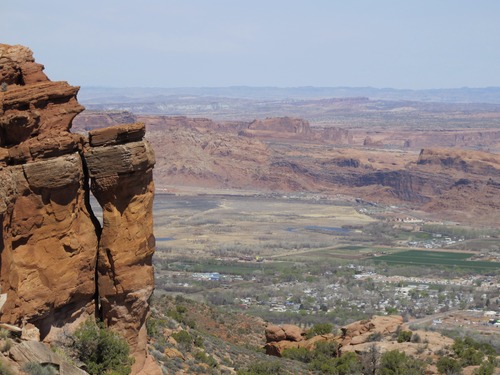 Nate Carlisle  |  The Salt Lake Tribune
Moab is seen from cliff above and west of the town. A BASE jumper died Nov. 23, 2013, in an accident above State Road 128 inside the city limits.