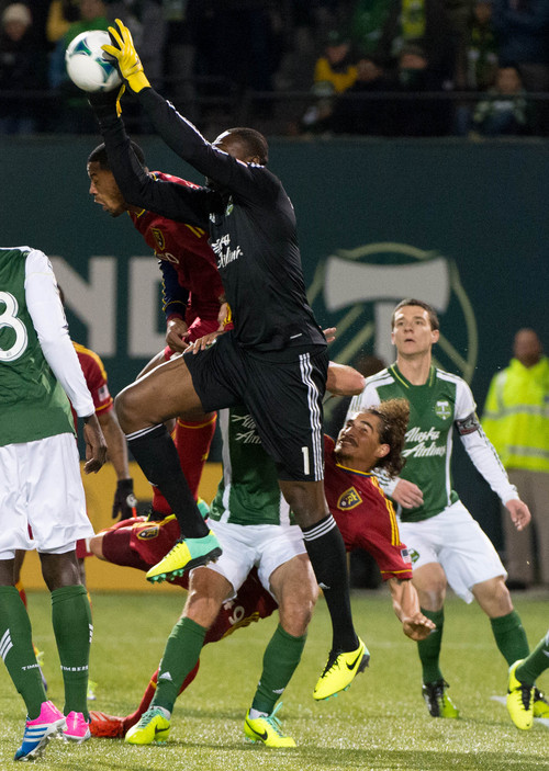 Trent Nelson  |  The Salt Lake Tribune
Portland's Donovan Ricketts (1) makes a save as Real Salt Lake faces the Portland Timbers, MLS soccer Sunday November 24, 2013 in Portland.