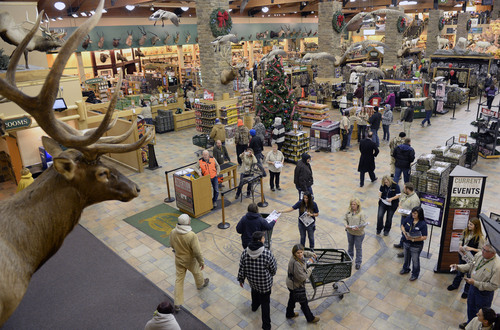 Al Hartmann  |  The Salt Lake Tribune
First shoppers enter Cabela's in Lehi Friday November 29 as the store opened at 5 a.m.  Even though there were thousands lined up to get in there was no mad rush to get through the doors.  Shoppers entered in a controlled way through one door for a safe experience.