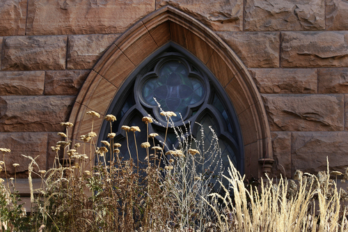 Scott Sommerdorf   |  The Salt Lake Tribune
A detail of a window on the west side of the First Presbyterian Church on South Temple, Sunday November 24, 2013.
