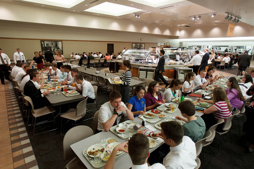 Trent Nelson  |  The Salt Lake Tribune
Missionaries eat lunch at staggered times in the 800-seat cafeteria at the LDS Missionary Training Center in Provo Tuesday June 18, 2013.