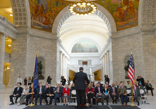 Steve Griffin  |  The Salt Lake Tribune


Gov. Gary Herbert  reads a scripture from the Bible at the Utah Capitol Rotunda as part of Salt Lake City being selected as the National Bible City for 2013 Monday, November 25, 2013.