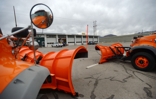 Steve Griffin  |  The Salt Lake Tribune

Snowplows, at the UDOT maintenance yard in Salt Lake City, are ready for the coming winter storm  Monday, December 2, 2013.