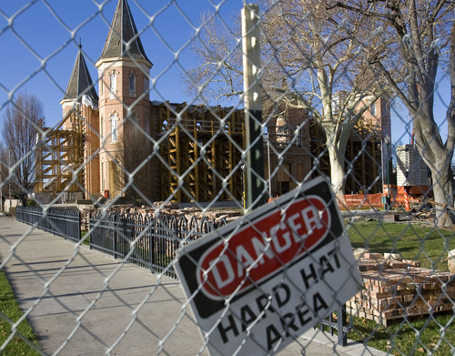 Al Hartmann   |  The Salt Lake Tribune 
A fence blocks the Provo Taberbnacle as stabilization and cleanup work continue on the historic structure on March 31, 2011. A lighting rig and human error are being blamed for the fire that devastated the Tabernacle more than three months ago.