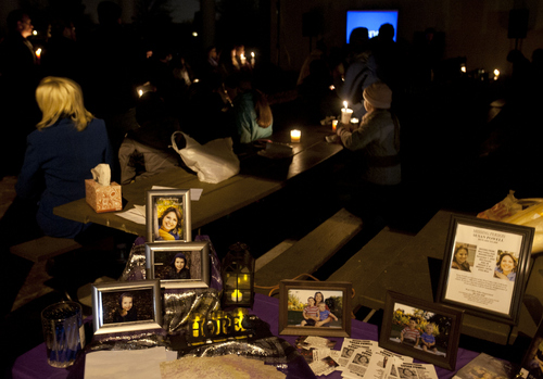 Steve Griffin | The Salt Lake Tribune


Purple ribbons and family photographs of Susan Powell and her sons, Charlie and Braden Powell, cover a table during a vigil to commemorate the one year anniversary of the boy's death. The vigil included songs poems and a slide show at West View Park in West Valley City, Utah Tuesday February 5, 2013.