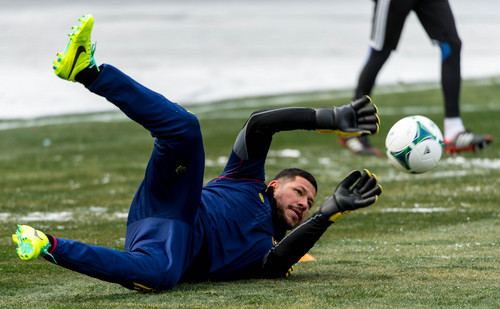Trent Nelson  |  The Salt Lake Tribune
Real Salt Lake's Nick Rimando (18) warms up during a training session at Sporting Park in Kansas City, Friday December 6, 2013.